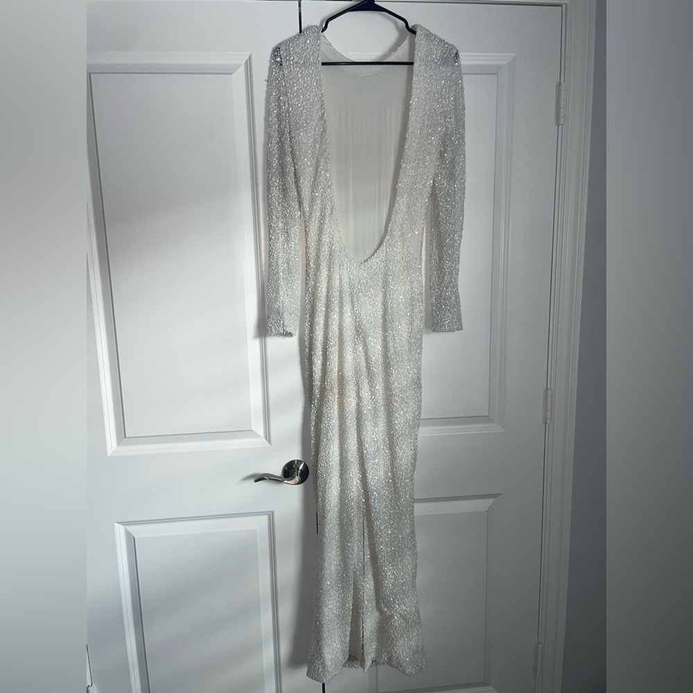 BALMAIN backless sequin gown